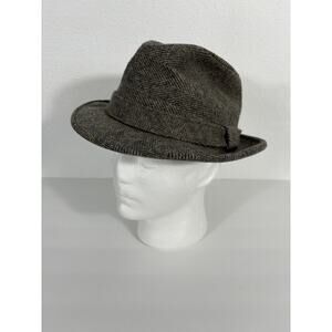 Vintage Pedigree Fifth Avenue New York Fedora Wool Hat M Large Gray Herringbone